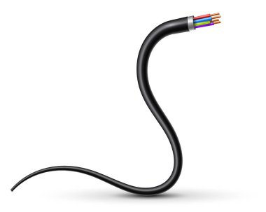 Yaratıcı vektör çizimi esnek elektrik bakır teller, ağ üzerinde şeffaf arka plan izole eğri güç kablosu. Sanat tasarım elektronik ve bağlantı. Soyut kavram grafik öğesi