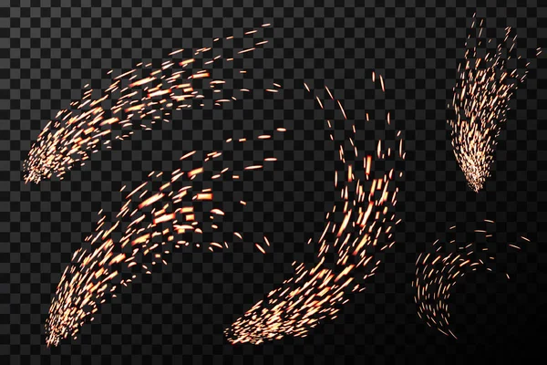 Ilustração vetorial criativa de faíscas de fogo de metal de soldagem isoladas em fundo transparente. Design de arte durante o modelo de corte de ferro. Elemento de solda gráfico conceito abstrato — Vetor de Stock