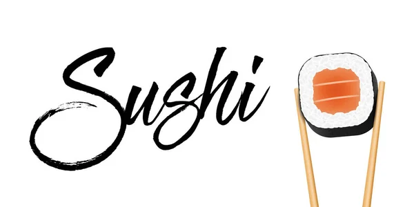 Kreative Vektorillustration von Essstäbchen mit Sushi-Lachsstücken, die isoliert auf transparentem Hintergrund rollen. Art Design Snack-Vorlage. Abstraktes Konzept Restaurant, Bar, Ladenmenü Grafisches Element — Stockvektor