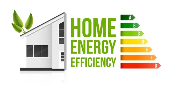 Креативная векторная иллюстрация рейтинга энергоэффективности дома, изолированная на заднем плане. Арт-дизайн умного экодома благоустройство соблазнить. Абстрактная концепция — стоковый вектор