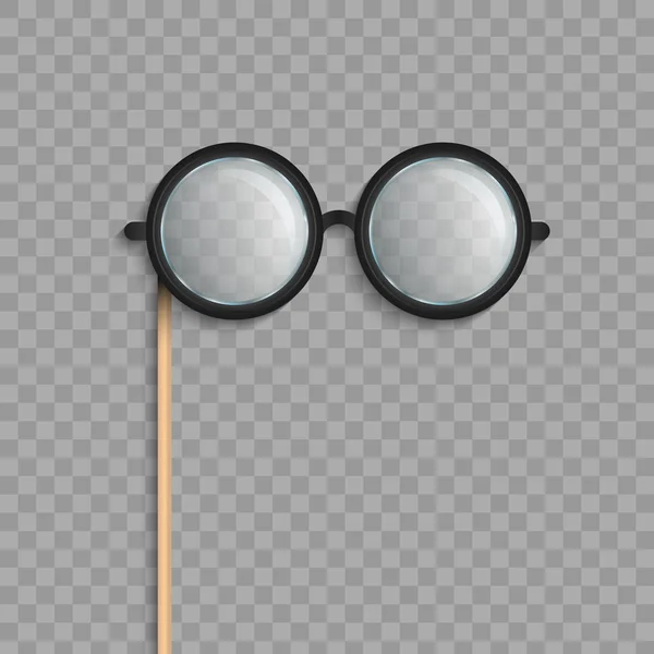 Δημιουργική διανυσματικά εικονογράφηση του stick γυαλιά, γυαλιά photobooth στηρίγματα απομονώνονται σε διαφανές φόντο. Τέχνη σχεδιασμού αστεία μεταμφίεση πρότυπο. Αφηρημένη έννοια γραφικών εξάρτημα — Διανυσματικό Αρχείο