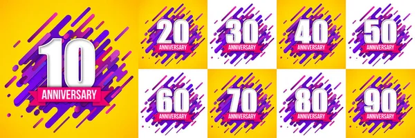 Creative vector illustration of anniversary logo celebration sign with different dates isolated on transparent background. Art design modern birthday, party template. Abstract concept graphic element — Stock Vector