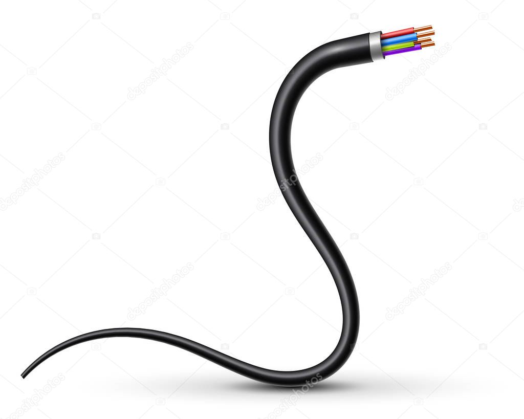 Creative vector illustration of flexible electric copper wires, network curved power cable isolated on transparent background. Art design electronics and connection. Abstract concept graphic element