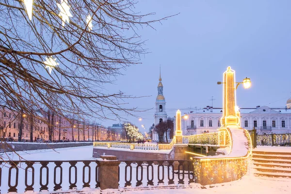 Petersburg Christmas Holidays Krasnogvardeysky Bridge Confluence Griboyedov Kryukov Canals Nicholas — Stock Photo, Image