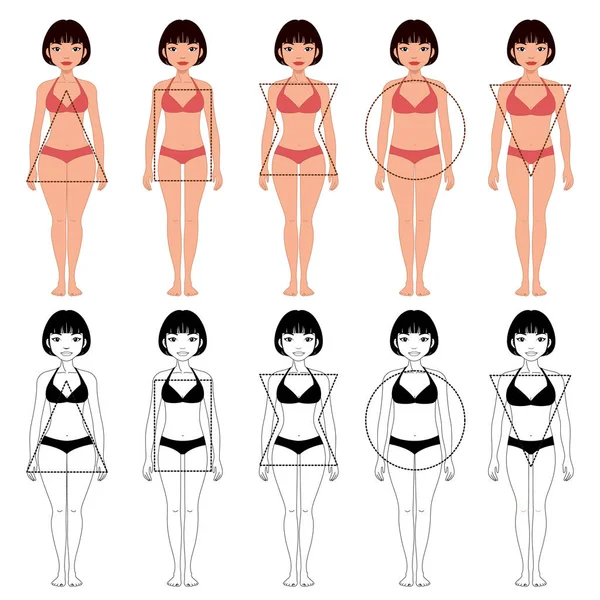 Conjunto Cinco Tipos Diferentes Formas Cuerpo Femenino Diferentes Tipos — Archivo Imágenes Vectoriales