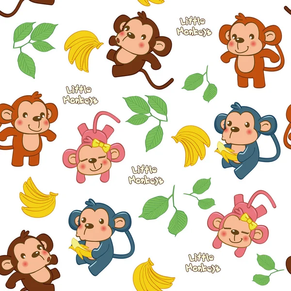 Kleine Affen Muster Illustration Vektor Nahtlose Muster Kleine Affen — Stockvektor