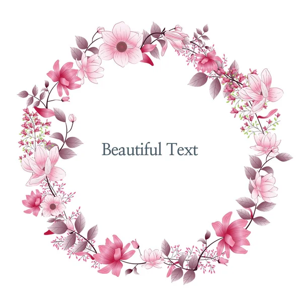 Belle couronne d'illustration florale avec des fleurs roses et laisser Illustration De Stock