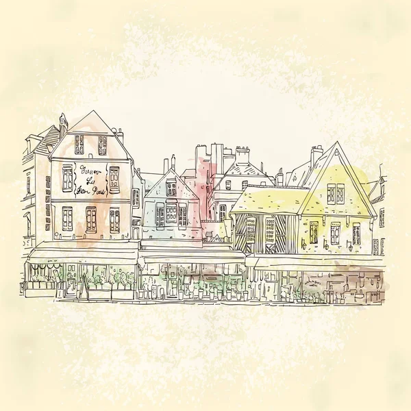 Cidade velha rua europeia em estilo esboço linha desenhada à mão Ilustrações De Stock Royalty-Free