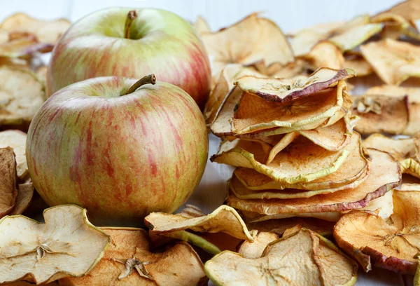 Homemade apple chips. Dried fruit. Healthy snack.