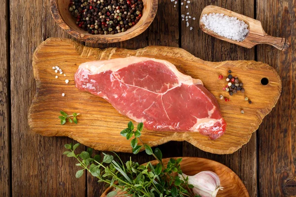 Roh Rindfleisch Streifensteak Rohes Fleisch New York Streifen Steak Ansicht — Stockfoto