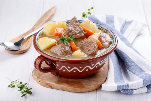 Meat stew with potatoes and carrots. Goulash soup.