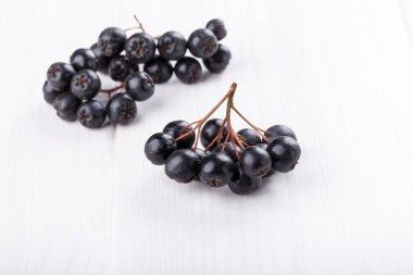 Beyaz arka planda siyah chokeberry (Aronia) demet