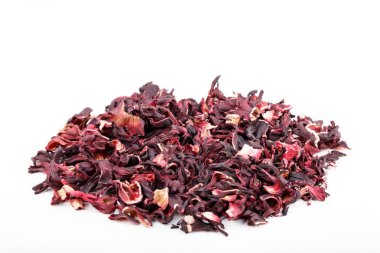 Yığın kırmızı bitkisel çay. Hibiscus kurutulmuş yaprakları.