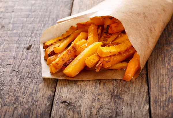 Gebakken Butternut Squash Fries Met Zeezout Pompoen Chips — Stockfoto