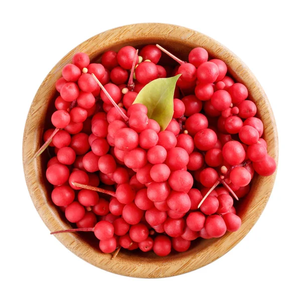 Schisandra Chinensis Βατόμουρο Πέντε Γεύσεις Φρέσκα Κόκκινα Ώριμα Μούρα Ξύλινο — Φωτογραφία Αρχείου