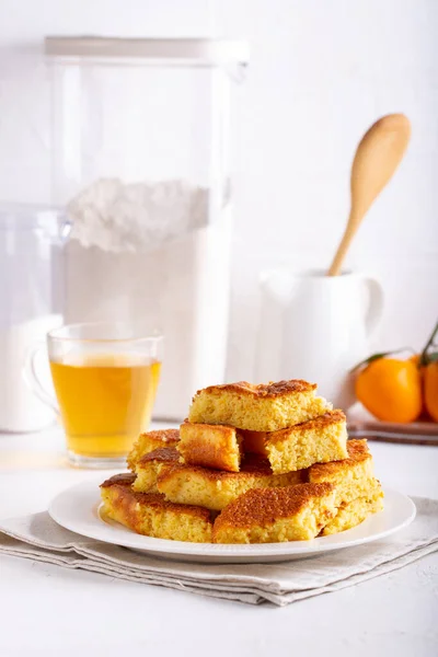 Homemade Citrus Sponge Cake Orange Biscuit White Table — Stock Photo, Image