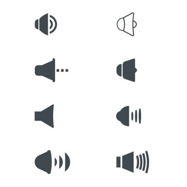 Web ve kullanıcı arayüzü için temel ses hacmi simgeleri kümesi. Ortam oyuncuları için mobil UI simgeleri