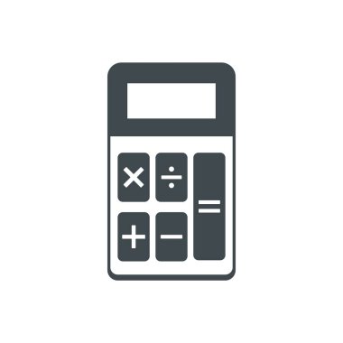 Standart taşınabilir elektronik hesap makinesi simgesi. Basit şekiller ve temiz bir görünüş. Temel matematiksel işlevlere sahip küçük bir gösterim. Beyaz üzerine izole edilmiş vektör illüstrasyonu.