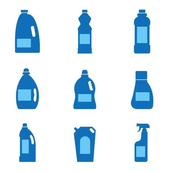 Detergente Lavandería Contenedores Limpieza Botellas Plástico Químico Iconos Mantenimiento Viviendas — Archivo Imágenes Vectoriales