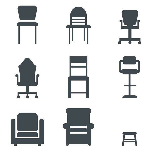 Set of various chairs and arm chairs. Widely known shapes.