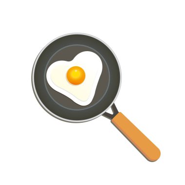 Tavada kızarmış yumurta. Kalp şeklinde tavuk yumurtası kahvaltısı..