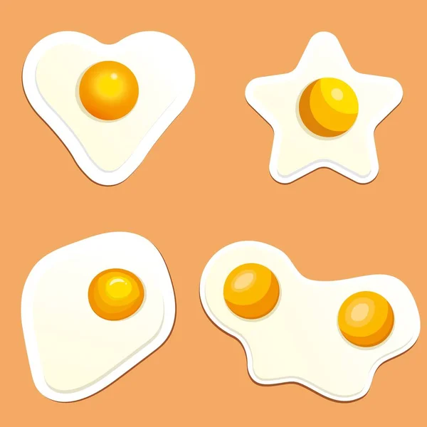 Fried Eggs Set Vector Illustration Chicken Egg Fried Breakfast — Stock Vector