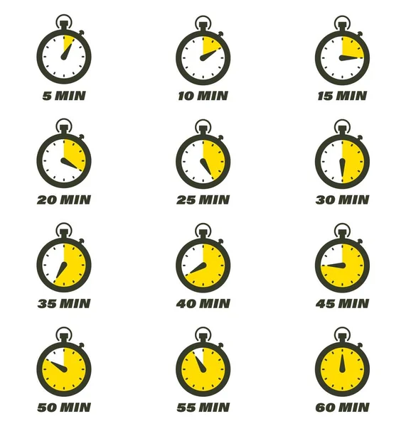 Stopwatch Time Pie Chart Countdown Timer Timing Measurement Cooking Exercising — Stock Vector