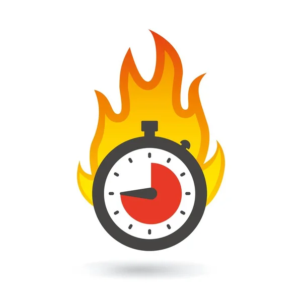 Flaming Stopwatch Timer Flames Flaming Clock Fire Time Concept — Stock Vector