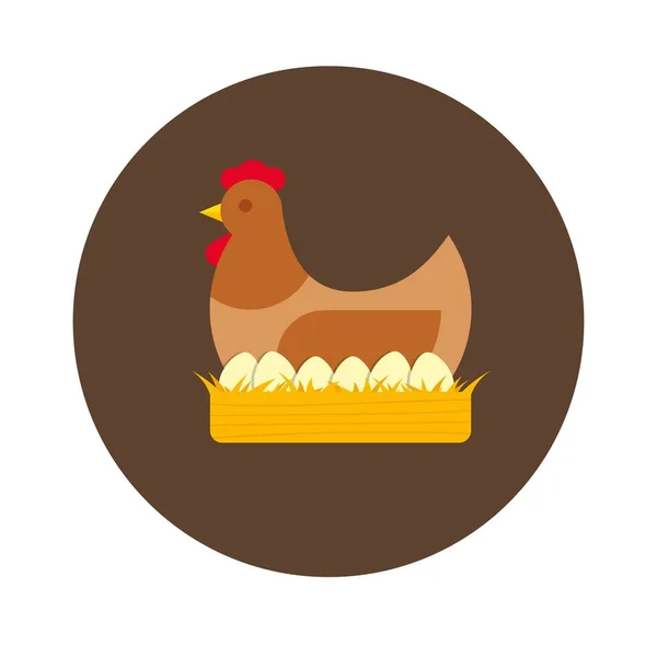 Yumurtalarla dolu bir yuvada. Kümes hayvanları tarımı vektör düz illüstrasyon
