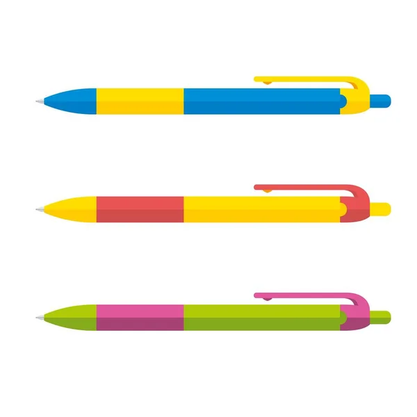 Beyaz arkaplan vektör illüstrasyonuna izole edilmiş renkli tükenmez kalem. Okul kırtasiye ögesi.