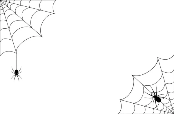 Telaraña o telaraña en las esquinas con arañas. Ilustración de vector espeluznante para Halloween. — Vector de stock