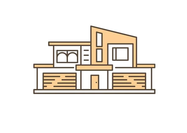Modern house with two garages outline flat vector illustration. Real estate and house for rent and sale. Stylish residential building exterior design. — Stock Vector