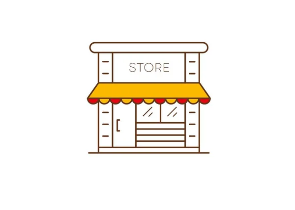 Icono de tienda online. Símbolo. Esquema con carpa naranja y roja. Ilustración vectorial. — Archivo Imágenes Vectoriales