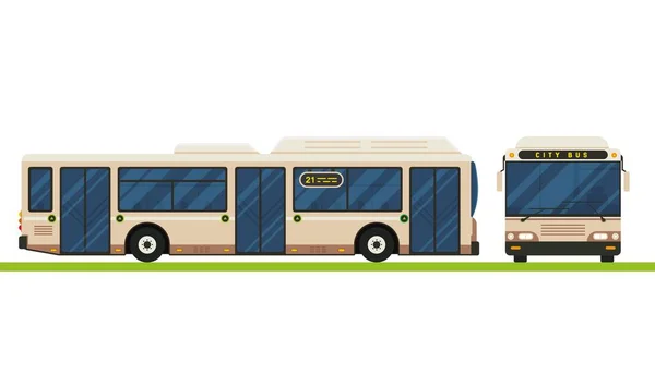 Design plat vecteur bus moderne. Véhicule de transport en commun, bus urbain à courte distance, vue de face et de côté, isolé. — Image vectorielle