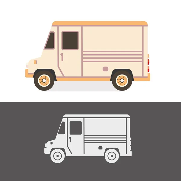 大都会旧式老式货车。食品或送货复古卡车。车辆矢量图解. — 图库矢量图片