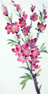 çiçekli şeftali şube Çin tarzında boyalı