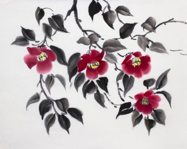 beyaz bir arka plan üzerinde parlak kırmızı Kamelya