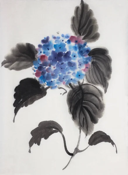 Beyaz Zemin Üzerinde Mavi Ortanca Çiçek — Stok fotoğraf