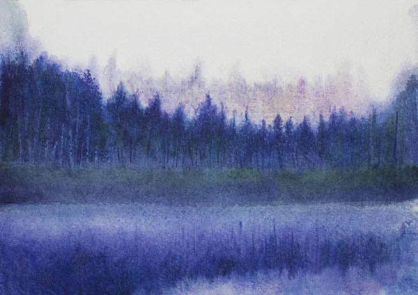 twilight and fog over the lake