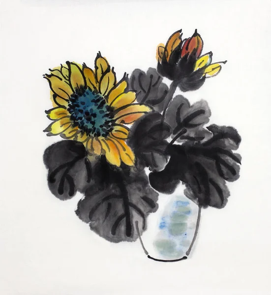 明るい背景上に花瓶でひまわりの花 — ストック写真
