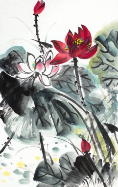 parlak zemin üzerine pembe ve kırmızı lotus çiçeği