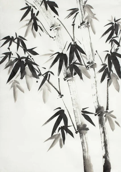 Alberi Bambù Monocromatici Uno Sfondo Chiaro — Foto Stock