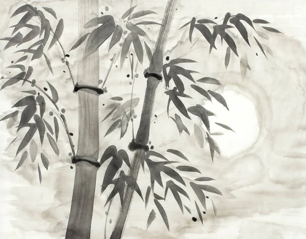 Bamboo Moon Drawn Chinese Style — Stock Photo, Image