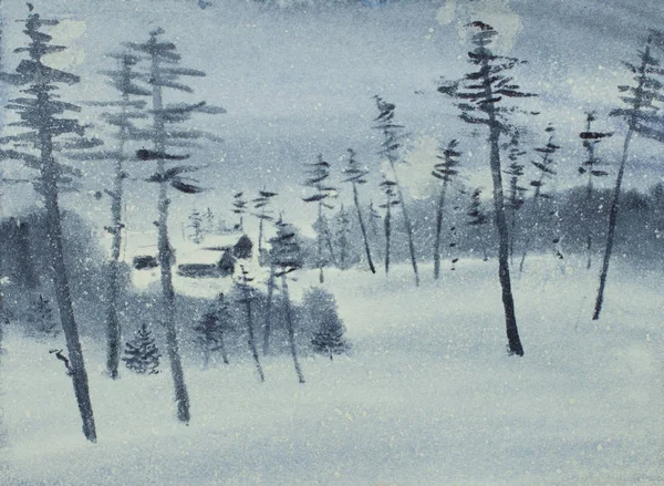 Χιόνι Στο Δάσος Για Την Νύχτα Των Χριστουγέννων — Φωτογραφία Αρχείου