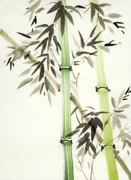 Kinesiska Målade Gröna Bambuträd — Stockfoto