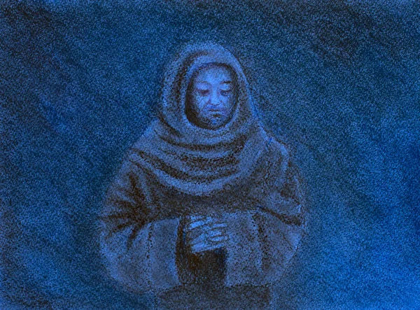 Priant Moine Franciscain Crépuscule — Photo