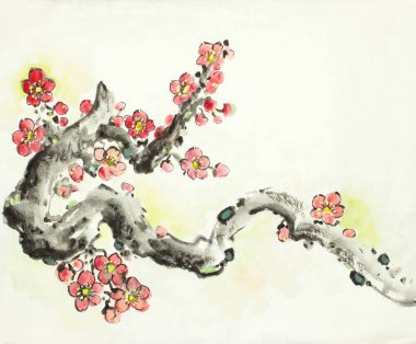 Çin tarzı çiçekli yabani Erik dalı