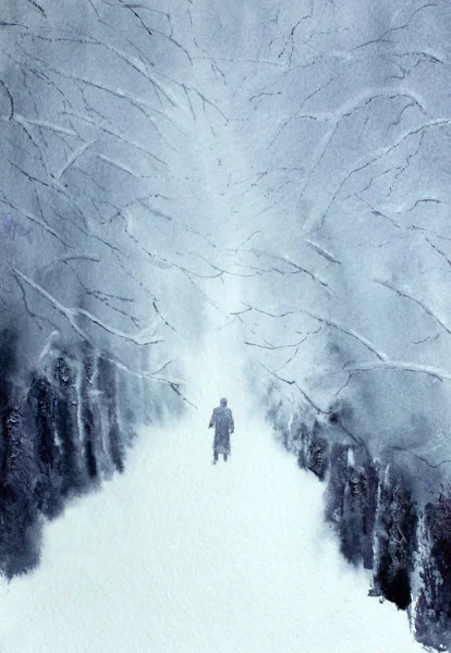 Homem Andando Parque Inverno — Fotografia de Stock