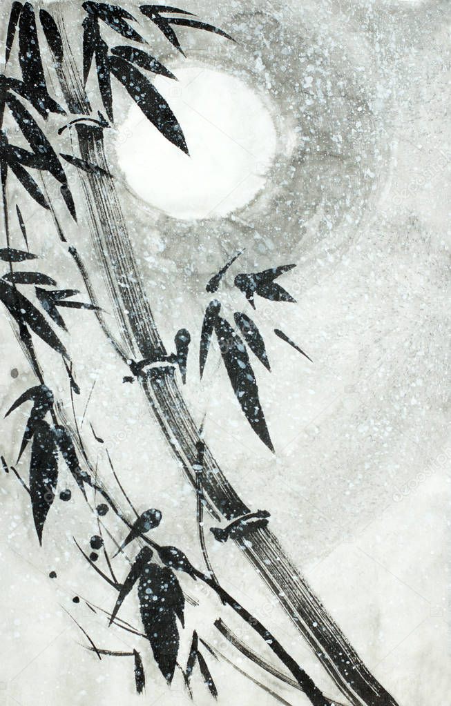 bamboo under the snow and the moon