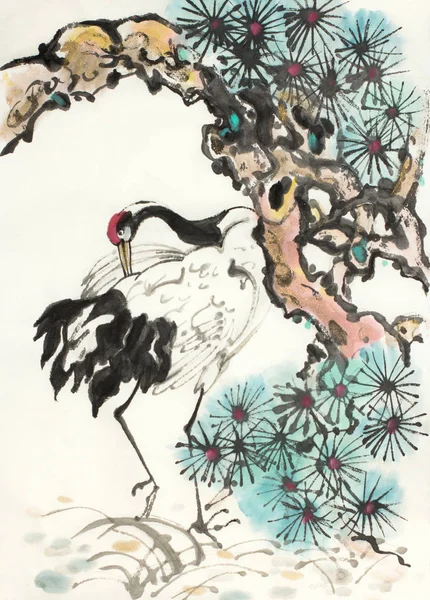 황새와 배경에 소나무 — 스톡 사진